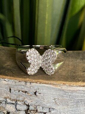 Fifth Avenue Sterling silver Pave CZ Butterfly Statement Ring S 8 NWT